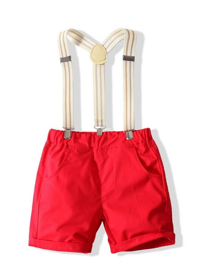 roaiss - 2-piece Boys' Gentleman Set Checkered Short Sleeved Shirt and Strap Shorts (With a Small Bow Tie As a Gift) - Image 1