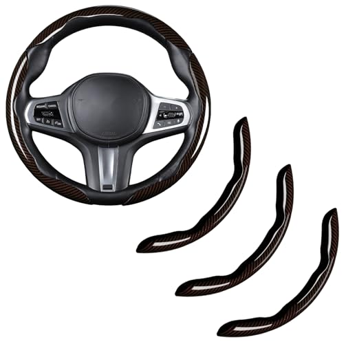 Aotoyou Carbon Fiber Steering Wheel Cover Snap on Car Steering Wheel Cover Set Accessories 3pcs Wrap Grip Non Slip Protector Universal Glossy Brown - Image 1