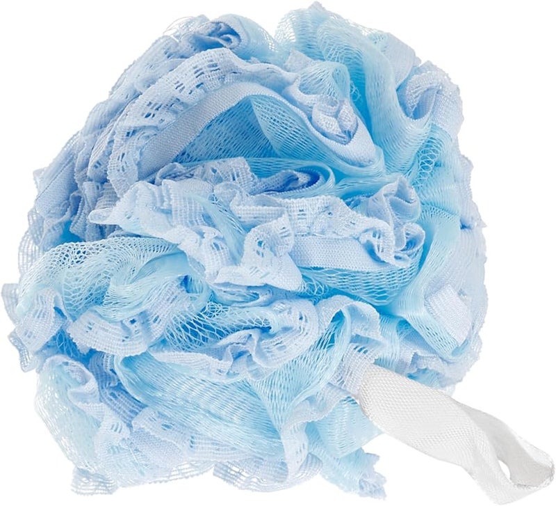 Mikinona Sky Blue Lace Shower Ball Exfoliating Bath Puff for Gentle Skin Cleansing Men and Women - Image 1