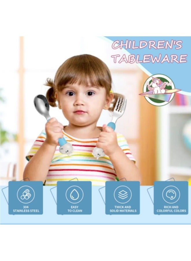 Children's Portable Cutlery Set Stainless Steel Fork And Spoon Set With Storage Box Blue - Image 2