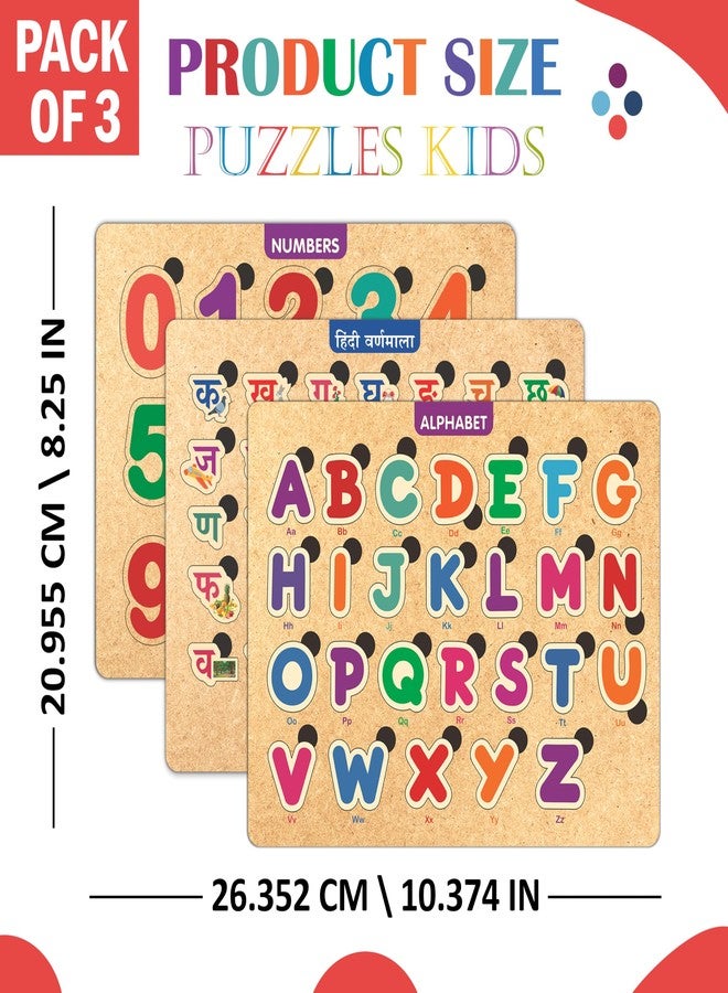 Twinster Wooden Puzzle Toys Board for Kids Education of Age 2 & Above | Sensory Development Puzzle Toy for Boys and Girls (Combo of 3 - Alphabets, Numbers, Hindi Varnamala) - Image 5