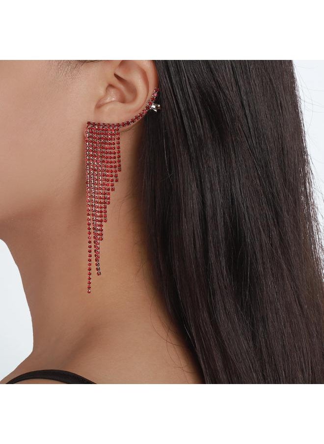 نيبمينينت E 0274 European And American Elegant Simple Popular Earrings Internet Tassel Rhinestone Ear Needle Geometric Banquet Exaggerated 