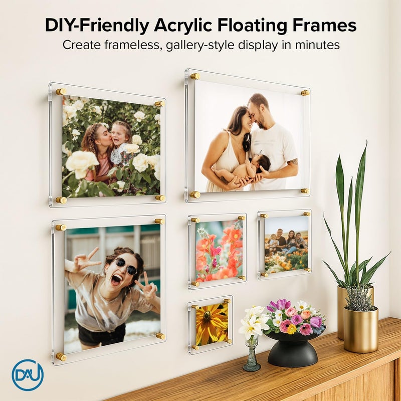 DistinctAndUnique Acrylic Floating Frames Gold Standoffs(single) 6" x 8" Clear Acrylic Frames for Wall Mount Floating Picture Frame, Diploma Poster Certificate Hanging Photo Display Degree Prints Artwork Documents - Image 2