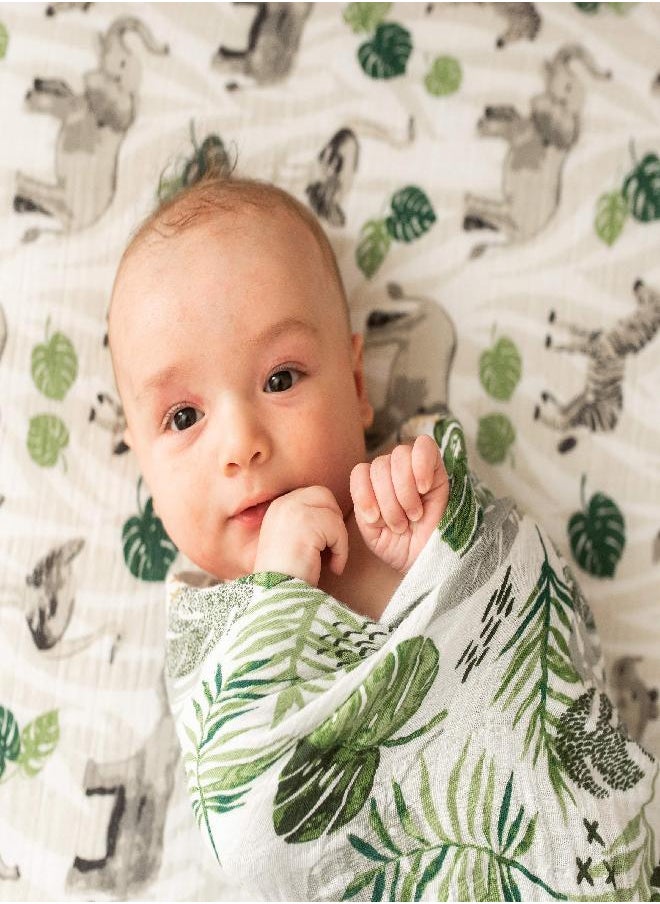 Bebe au Lait - Bebe au Lait Jungle Rainforest Muslin Swaddle Blanket, Green, One Size (SWBMJG) - Image 1