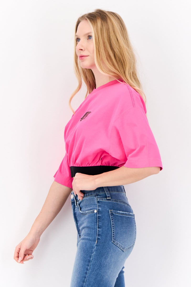 ESPRIT بلوزة نسائية بأكمام قصيرة وطباعة جرافيك، وردي - Image 4