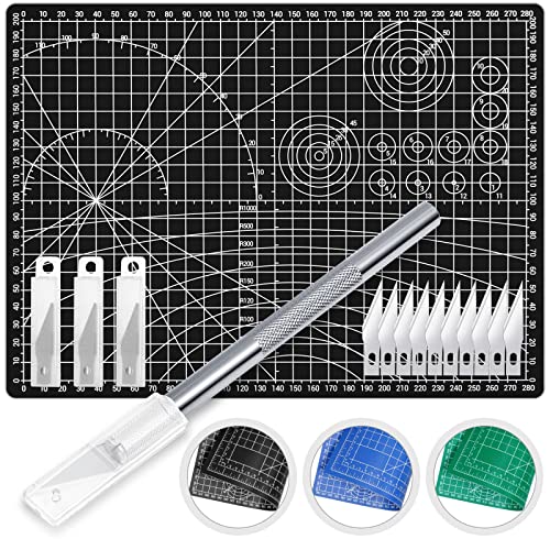 Anezus Exacto Knife with Hobby Mat for Crafts, Self Healing Cutting Mat Hobby Knife with 30 PCS Exacto Blades Precision Knife for Art and Crafts Paper Scrapbooking Stencil (Black) - Image 1