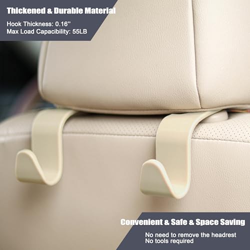 Amooca Universal Multifunctional Car Vehicle Headrest Hook, Organizer Hanger Storage Hook for Bag Purse Cloth Grocery (Beige Set of 4) - Image 4