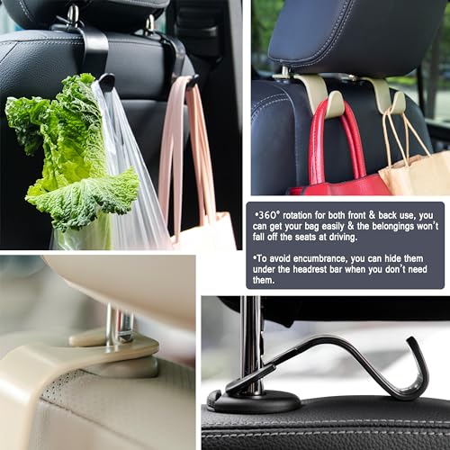 Amooca Universal Multifunctional Car Vehicle Headrest Hook, Organizer Hanger Storage Hook for Bag Purse Cloth Grocery (Beige Set of 4) - Image 3