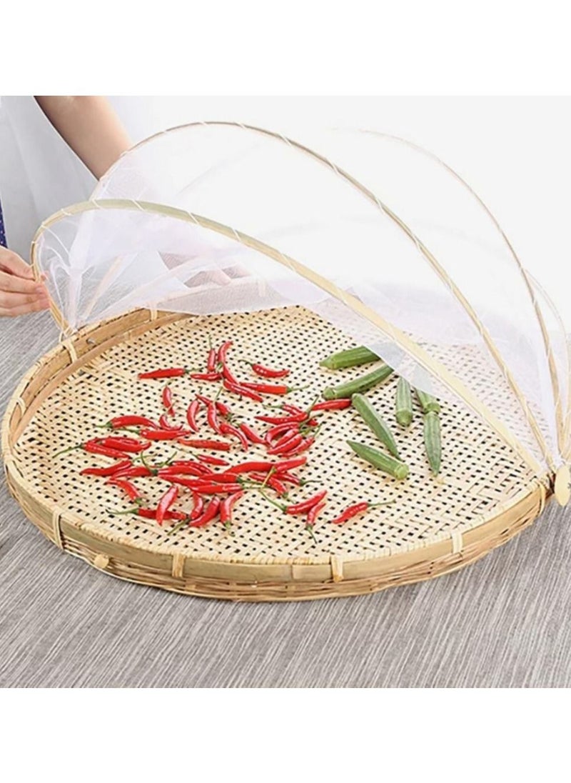 DubaiGallery Bamboo Woven Food Tent and Plate Serving Cover Wicker Fruit Vegetable Bread Mesh Cover Storage Container for Dining Outdoor Picnic to Keep Out Flies Bugs Mosquitoes  - Image 1