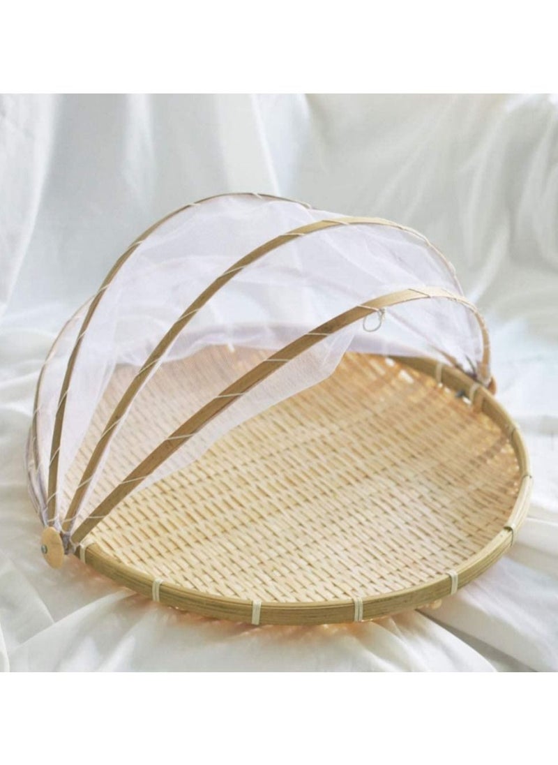 DubaiGallery Bamboo Woven Food Tent and Plate Serving Cover Wicker Fruit Vegetable Bread Mesh Cover Storage Container for Dining Outdoor Picnic to Keep Out Flies Bugs Mosquitoes  - Image 2