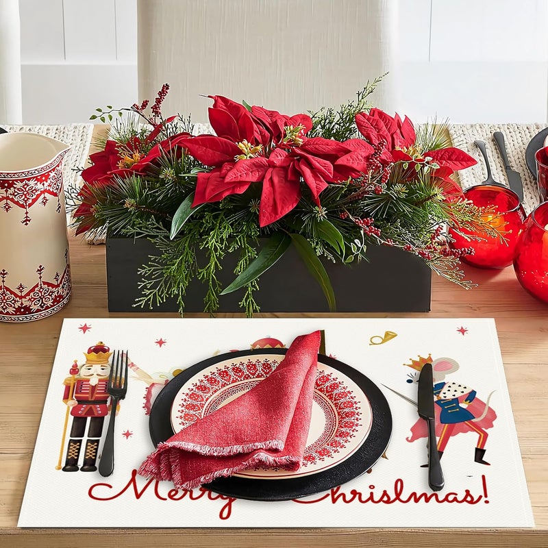 Bonhause Christmas Nutcracker Placemats Set of 4 12x18 Inch Merry Christmas Nutcracker Kitchen Dinning Table Mats Washable Place Mats for Indoor Outdoor Home Party Dcor - Image 2