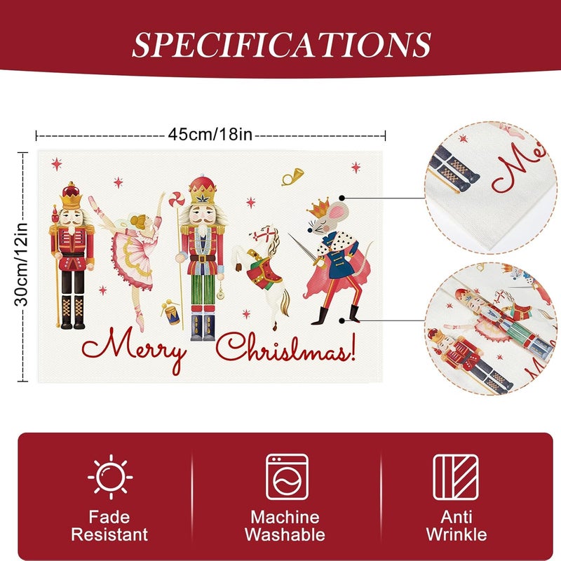 Bonhause Christmas Nutcracker Placemats Set of 4 12x18 Inch Merry Christmas Nutcracker Kitchen Dinning Table Mats Washable Place Mats for Indoor Outdoor Home Party Dcor - Image 5