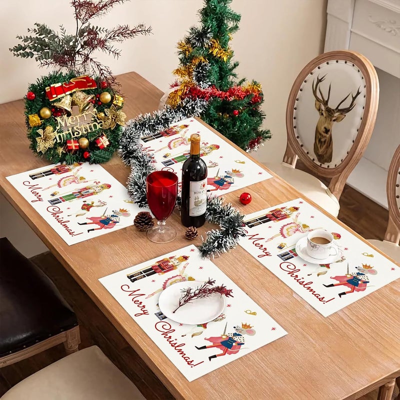 Bonhause Christmas Nutcracker Placemats Set of 4 12x18 Inch Merry Christmas Nutcracker Kitchen Dinning Table Mats Washable Place Mats for Indoor Outdoor Home Party Dcor - Image 3