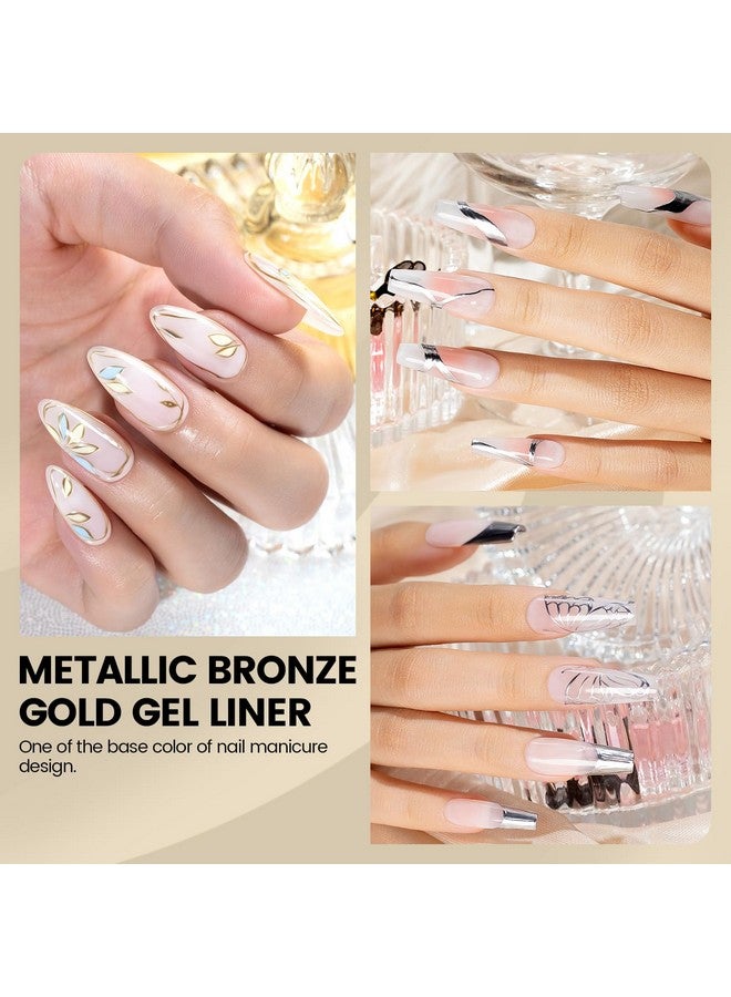 RARJSM Metallic Gel Liner Nail Art Silver Bronze Gold 2pcs Set Mirror Chrome 3D Effect Gel Nail Polish 8ml Build in Thin Brush Metal Painted Drawing Stripper Gel Polish Curing Requires for Home Salon - Image 2