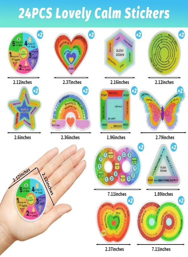 TOEMUR 24PCS Calm Strips for Anxiety Sensory Stickers, 12 Styles with 2 Different Textured Reusable Fidget Strips Calming Stickers Office Classroom Must Haves for Kids Adult - Image 2