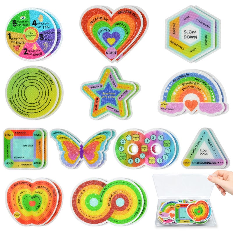 TOEMUR 24PCS Calm Strips for Anxiety Sensory Stickers, 12 Styles with 2 Different Textured Reusable Fidget Strips Calming Stickers Office Classroom Must Haves for Kids Adult - Image 1