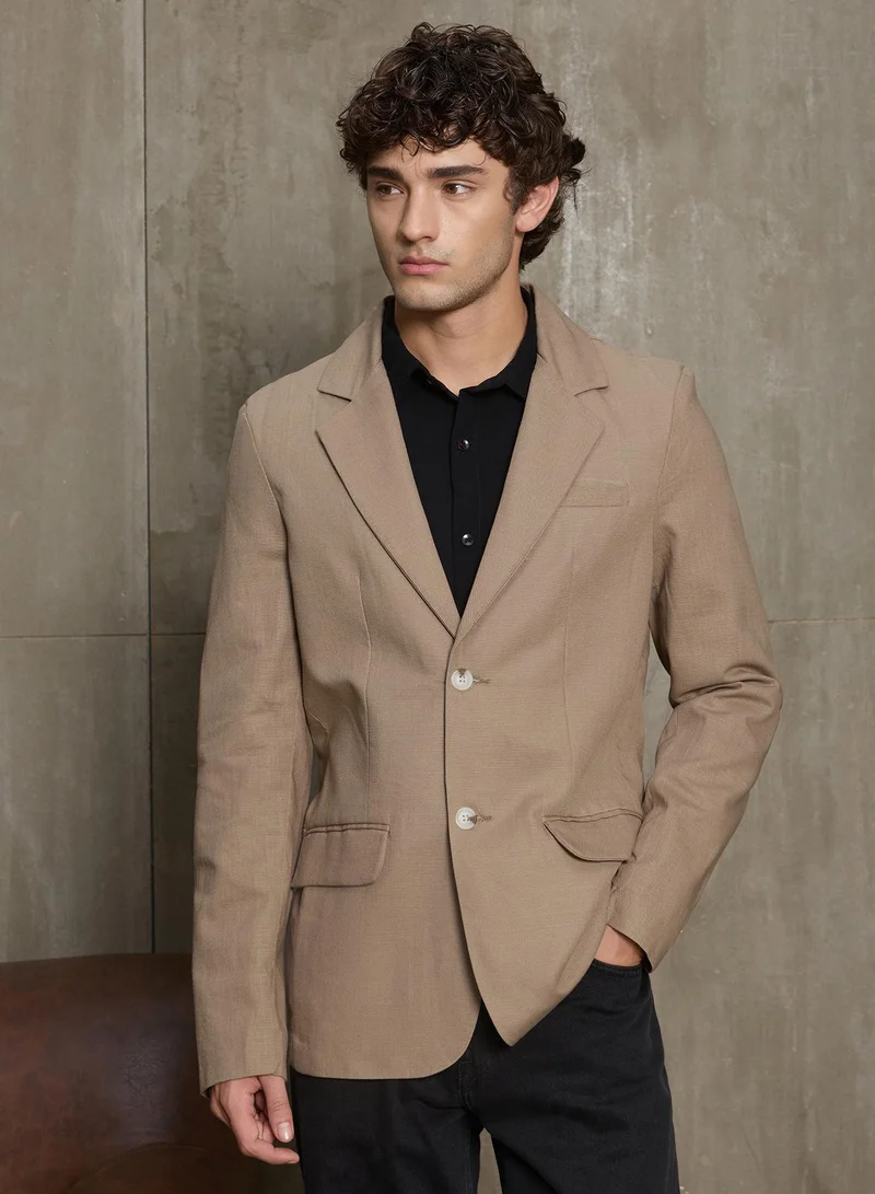 CAHOOT Cahoot Men's Brown Textured Single-Breasted Blazer