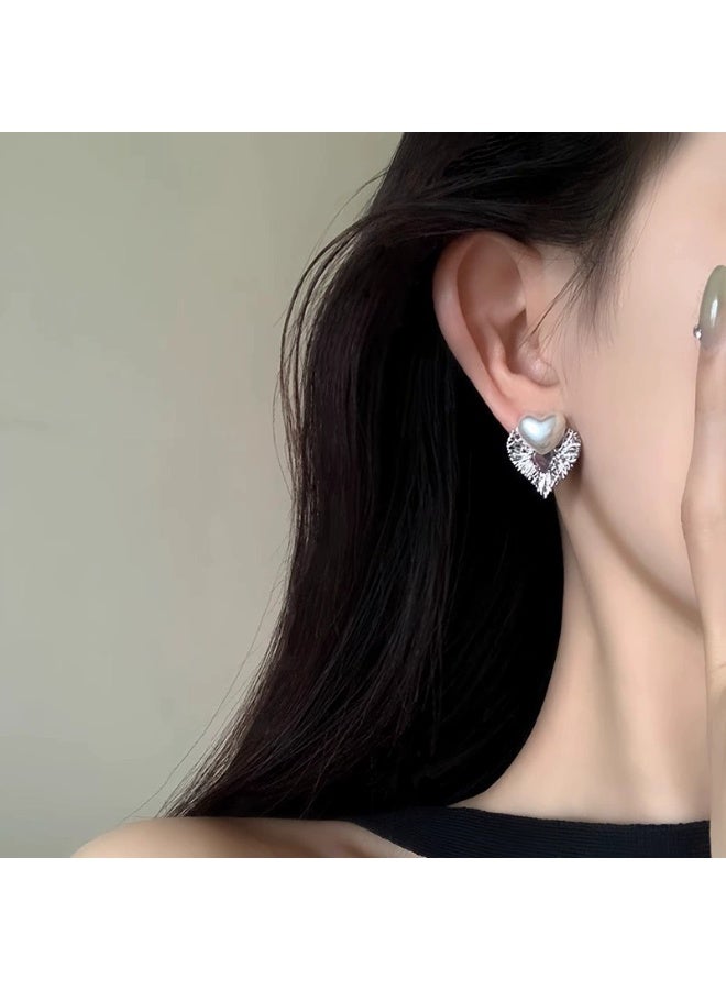 Goolsky New White Heart Pearl Stud Earrings – Elegant Luxury S925 Silver Needle Earrings for Women, White Heart & Pearls Anti-Tarnish, Office/Dates/Daily Wear, Hypoallergenic - Image 5