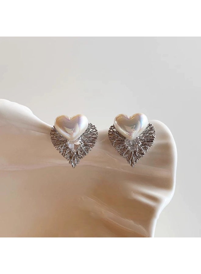 Goolsky New White Heart Pearl Stud Earrings – Elegant Luxury S925 Silver Needle Earrings for Women, White Heart & Pearls Anti-Tarnish, Office/Dates/Daily Wear, Hypoallergenic - Image 4