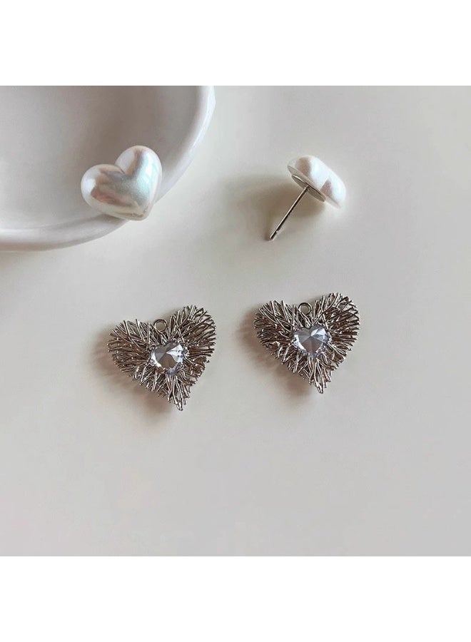 Goolsky New White Heart Pearl Stud Earrings – Elegant Luxury S925 Silver Needle Earrings for Women, White Heart & Pearls Anti-Tarnish, Office/Dates/Daily Wear, Hypoallergenic - Image 3