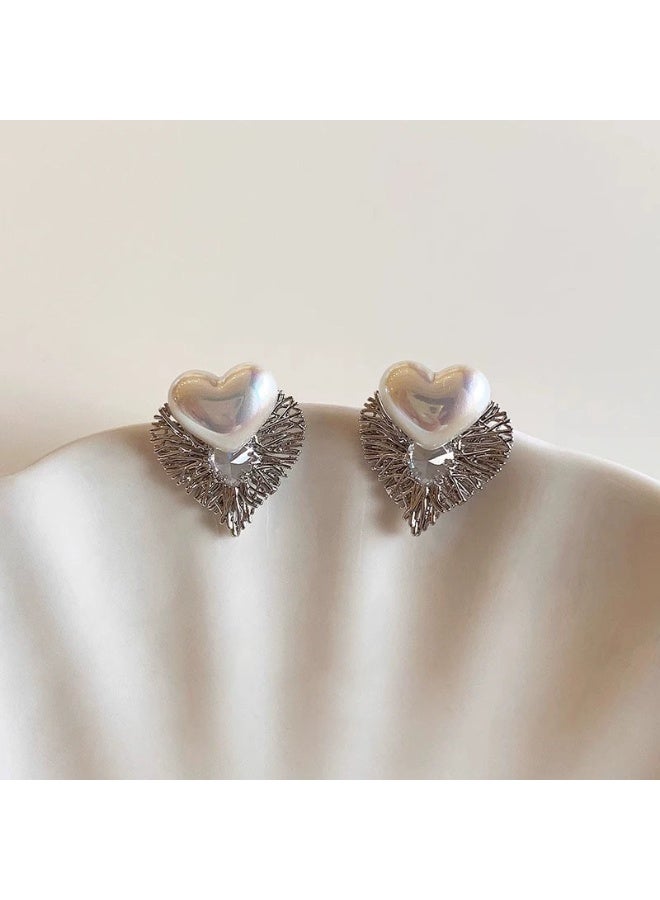 Goolsky New White Heart Pearl Stud Earrings – Elegant Luxury S925 Silver Needle Earrings for Women, White Heart & Pearls Anti-Tarnish, Office/Dates/Daily Wear, Hypoallergenic - Image 1