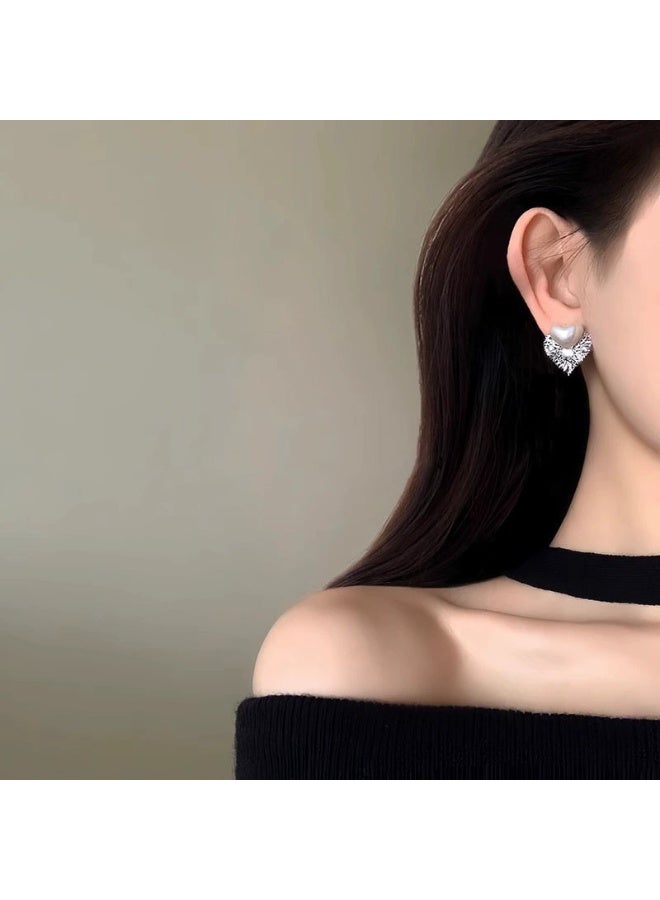 Goolsky New White Heart Pearl Stud Earrings – Elegant Luxury S925 Silver Needle Earrings for Women, White Heart & Pearls Anti-Tarnish, Office/Dates/Daily Wear, Hypoallergenic - Image 2