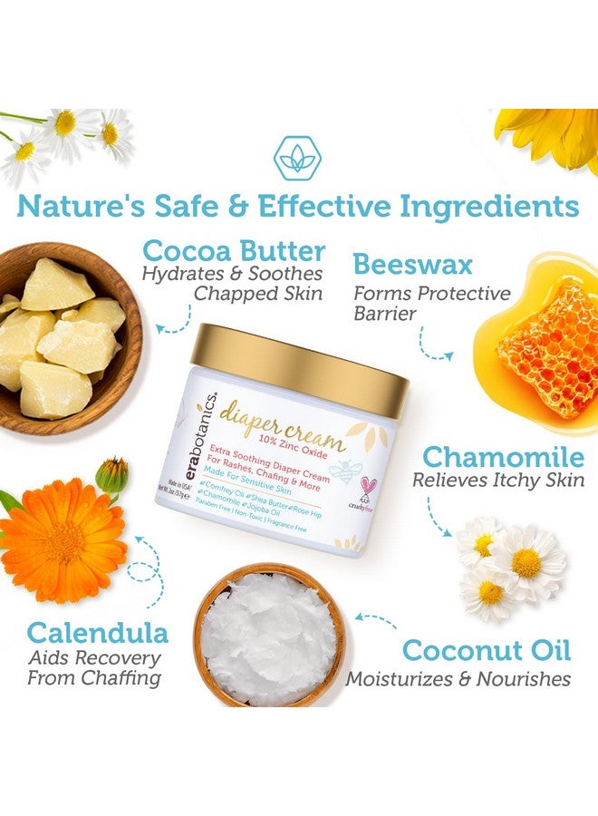 Era Organics Era Organics Diaper Rash Cream For Baby - Extra Soothing and Moisturizing with Zinc Oxide, Organic Aloe Vera, Chamomile, Calendula Plus More - Gentle Butt Rash Moisturizer - Image 1