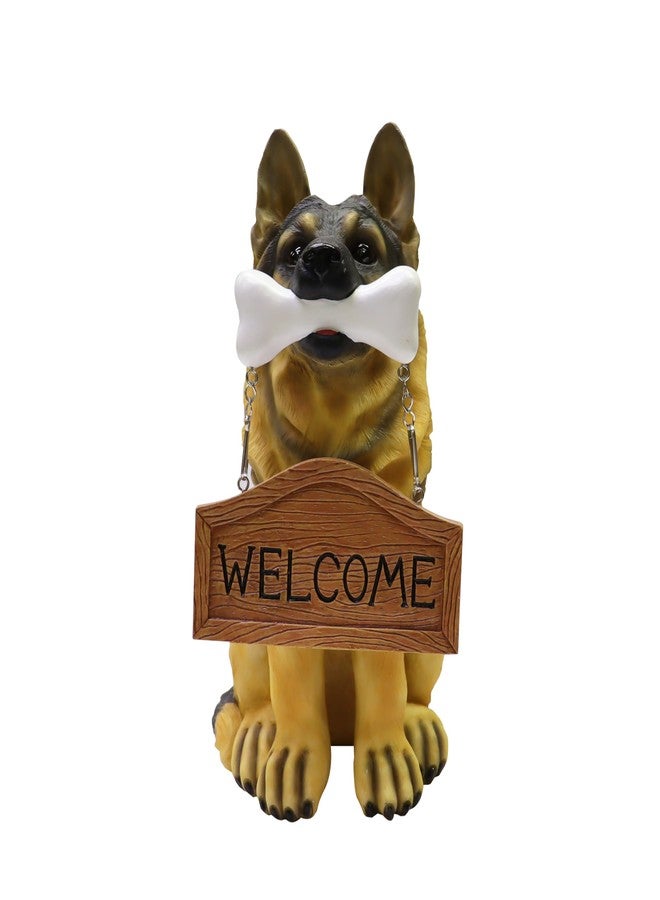 Nature's Mark German Sheperd Dog Puppy Statue with Reversible Welcome Sign and Go Away Sign Resin Garden Decor 12" H - Image 2