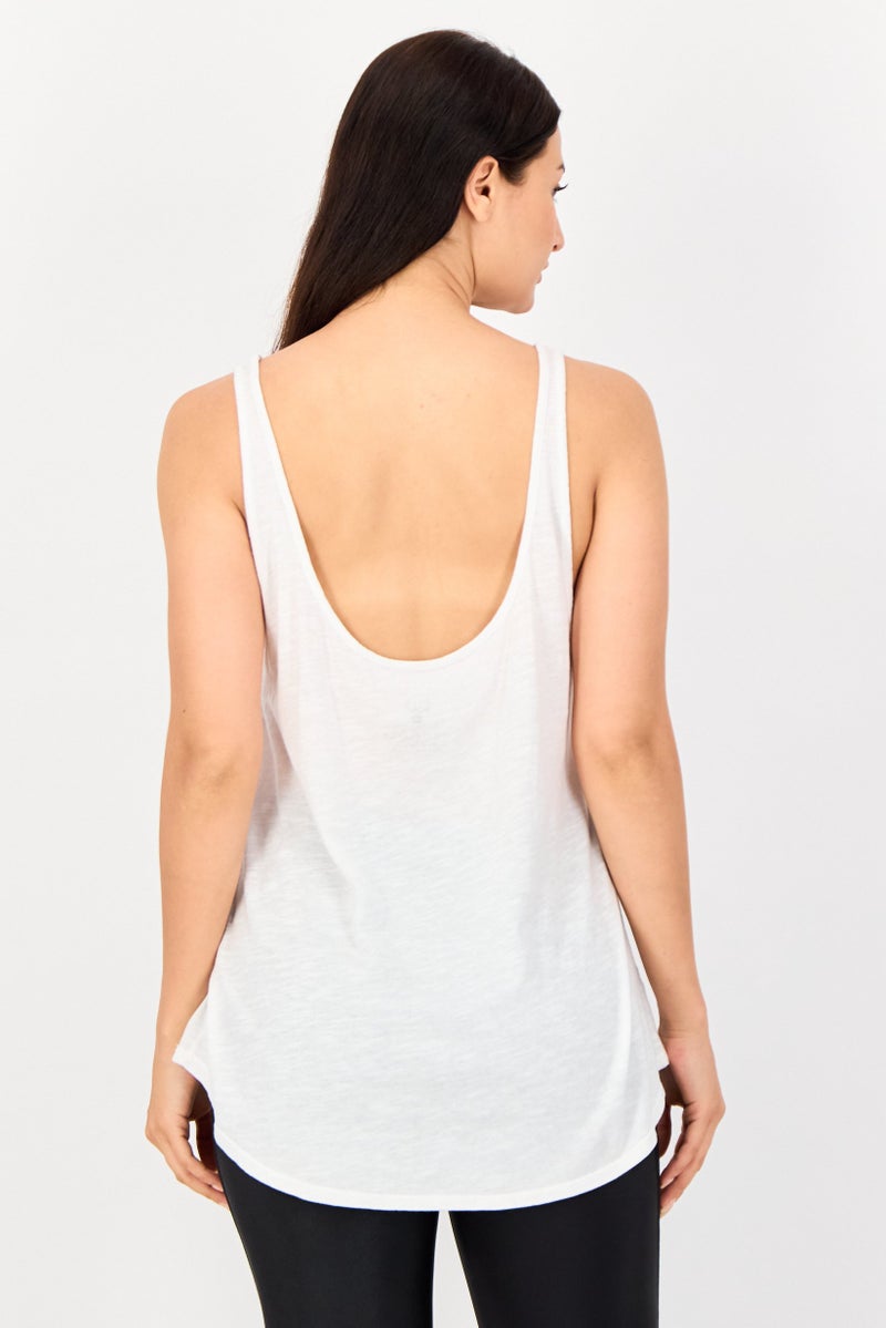 Billabong Women U-Neck Sleeveless Graphic Print Tank Top, White - Image 3