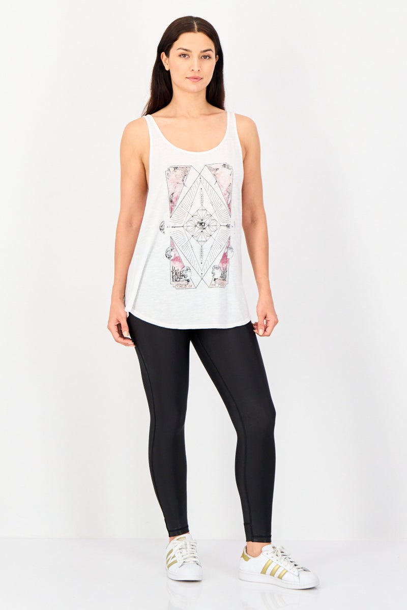 Billabong Women U-Neck Sleeveless Graphic Print Tank Top, White - Image 4