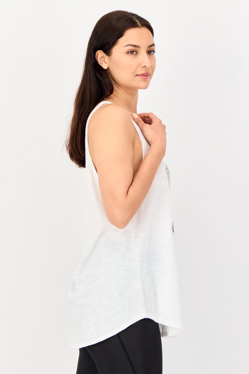 Billabong Women U-Neck Sleeveless Graphic Print Tank Top, White - Image 2