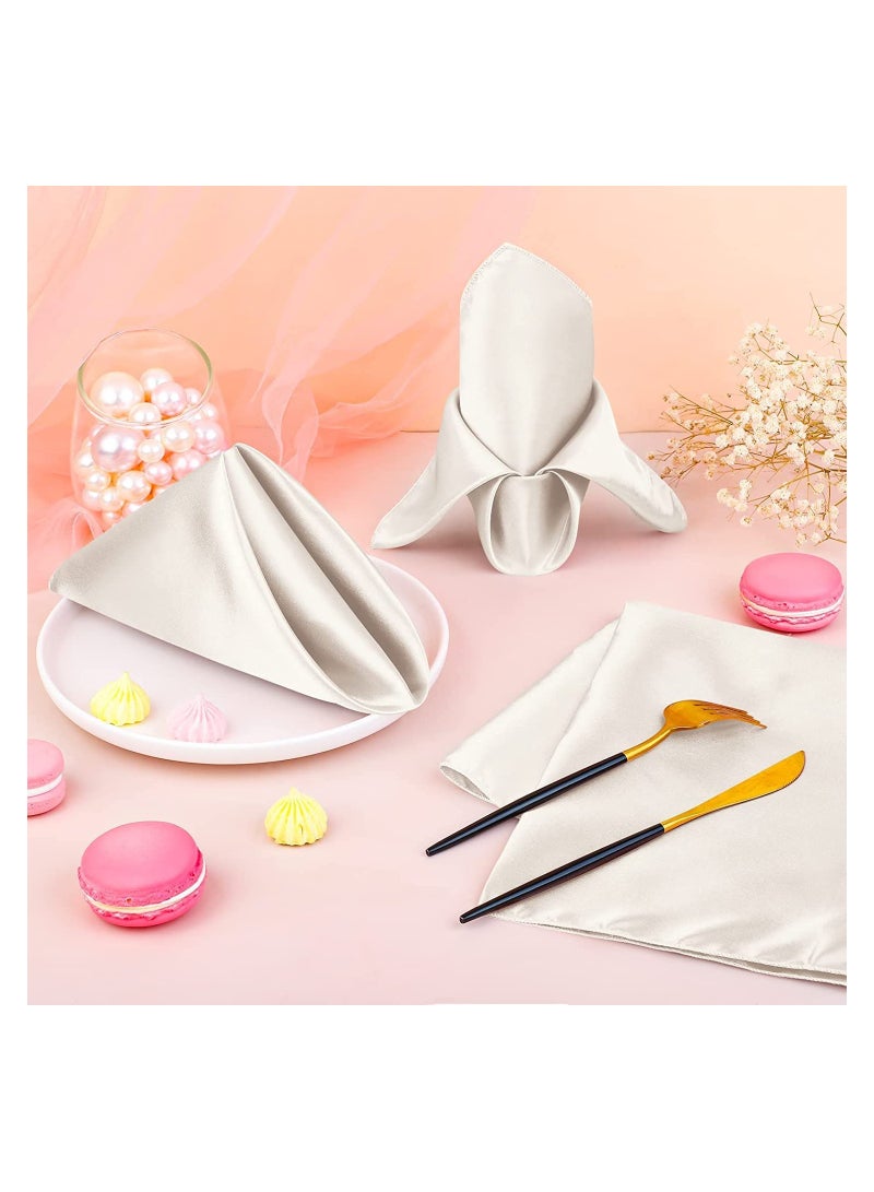 Elegant Satin Dinner Napkins, 10 Pcs 17x17" Soft Square Table Napkins for Weddings and Parties, Washable Smooth Fabric in Ivory Color - Image 3