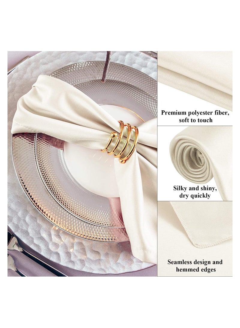 Elegant Satin Dinner Napkins, 10 Pcs 17x17" Soft Square Table Napkins for Weddings and Parties, Washable Smooth Fabric in Ivory Color - Image 2