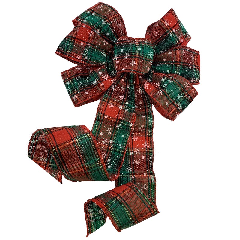 Snowflake Plaid Christmas Wreath Bow  10 Wide 18 Long PreTied Bow Door Decoration Gift Basket Swag Garland Fall Decor Winter Thanksgiving