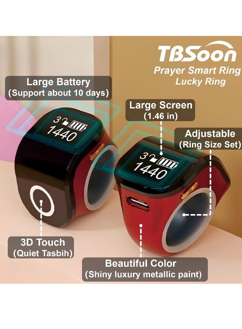 بيوينتي Large Screen Prayer Smart Ring, Lucky Ring, Smart Tasbih Beads Ring, Large Battery, Large OLED Display, with Prayer Counters, Fashionable, Cool, Perfect for Daily Wear and Gift Giving, Man and Women - Image 2