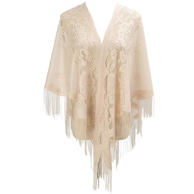 LMVERNA Women's Scarf Mesh Wedding Cape Triangle Shawl with Fringed Evening Shawl Wrap - Image 1