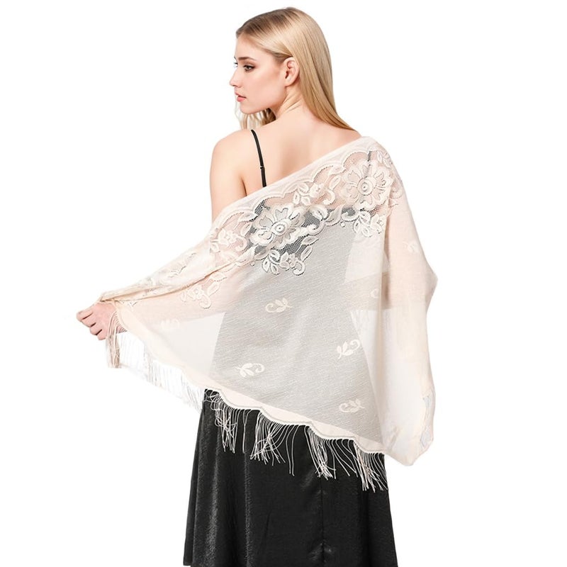 LMVERNA Women's Scarf Mesh Wedding Cape Triangle Shawl with Fringed Evening Shawl Wrap - Image 2