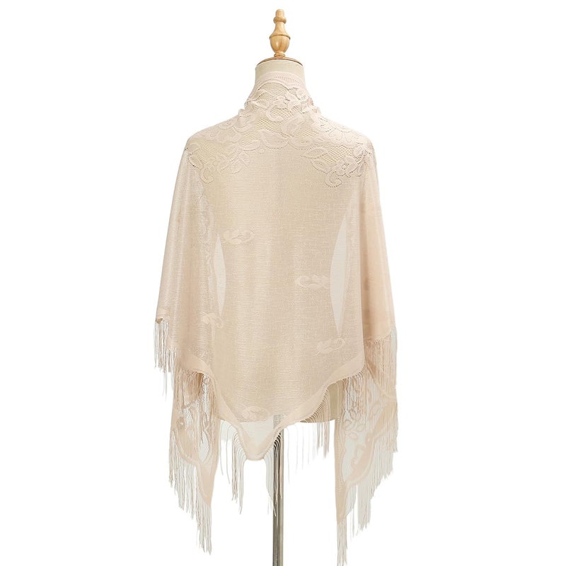 LMVERNA Women's Scarf Mesh Wedding Cape Triangle Shawl with Fringed Evening Shawl Wrap - Image 3