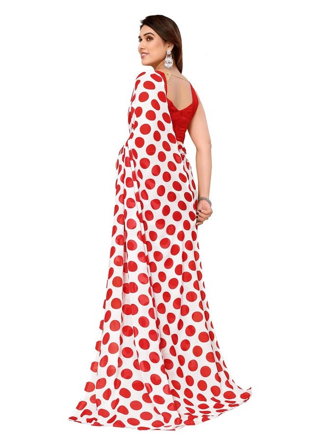 Anand ANAND SAREES Women's Printed Georgette Saree with Matching Blouse Piece | Stylish & Beautiful Fancy Saree for Festivals, Wedding, Parties, Casual Outings (Red, White)  - Image 4