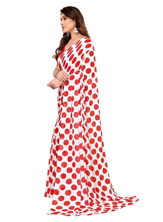 Anand ANAND SAREES Women's Printed Georgette Saree with Matching Blouse Piece | Stylish & Beautiful Fancy Saree for Festivals, Wedding, Parties, Casual Outings (Red, White)  - Image 2