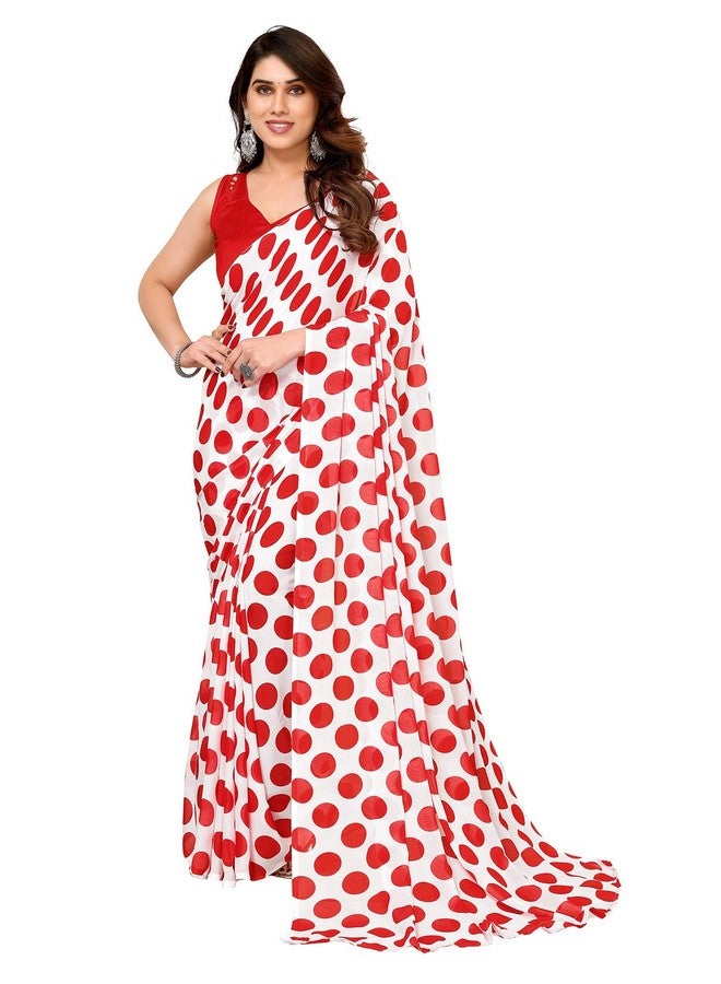 Anand ANAND SAREES Women's Printed Georgette Saree with Matching Blouse Piece | Stylish & Beautiful Fancy Saree for Festivals, Wedding, Parties, Casual Outings (Red, White)  - Image 1