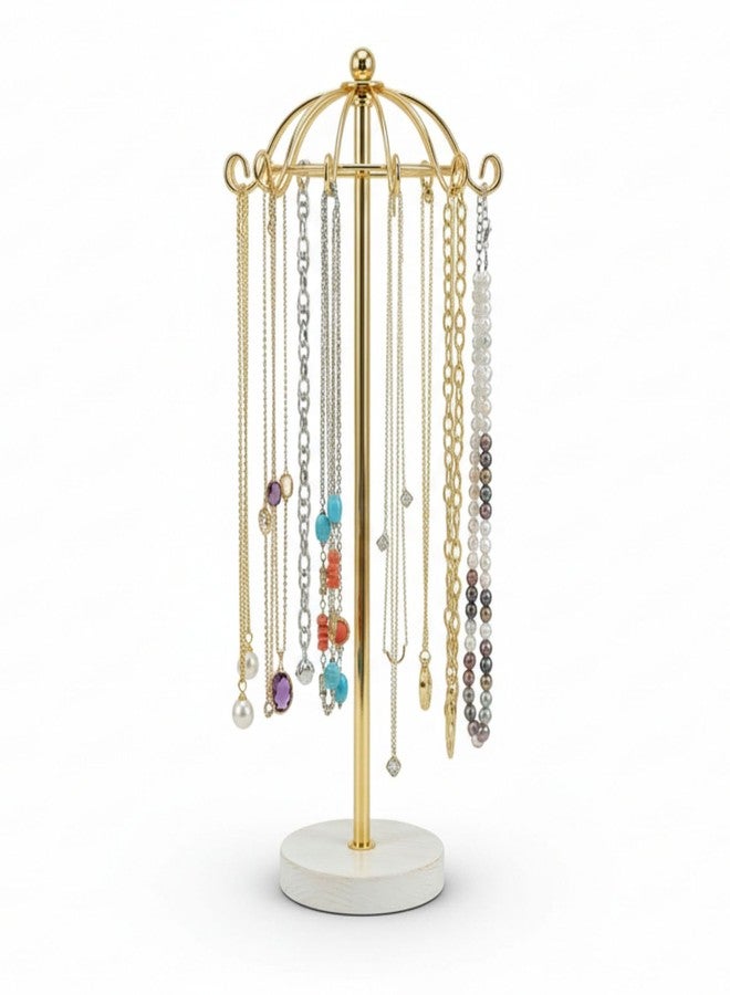 mivofo Necklace Stand 12 Hooks - Countertop Jewelry Display Rack for Necklaces Bracelets Chains, Tangle-Free Jewelry Organizer Holder for Vanity Dresser Boutique, Elegant Gift for Women (Gold) - Image 1