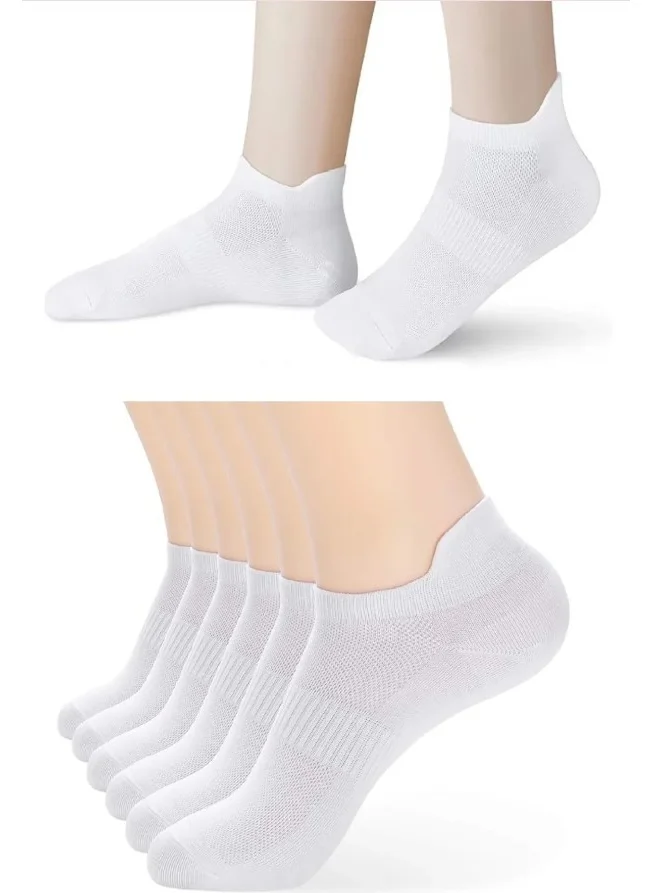 Ozzy Socks 6 Pairs Logoless White Pull Back Cotton Tennis Booties