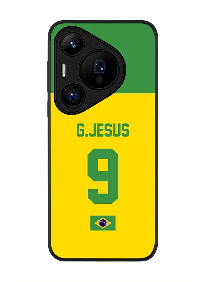 Stylizedd Rugged Black edge case for Huawei Pura 70 Pro / Huawei Pura 70 Pro Plus, Slim fit Case Flexible Cover - Football Team - Brazil, Player Name - G.Jesus - Image 1