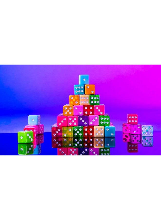 Brybelly 100-pack Miami Dice: Retro 80s 6-Sided Gaming Dice - 16mm Bulk d6 Dice in Translucent & Solid Colors for Family Game Night, Make Your Own/DIY Board Game Supplies, Replacement Pieces & Teaching Math - Image 2