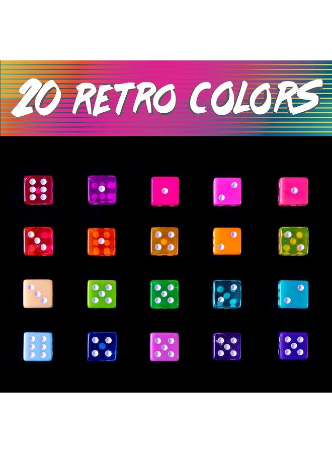Brybelly 100-pack Miami Dice: Retro 80s 6-Sided Gaming Dice - 16mm Bulk d6 Dice in Translucent & Solid Colors for Family Game Night, Make Your Own/DIY Board Game Supplies, Replacement Pieces & Teaching Math - Image 4