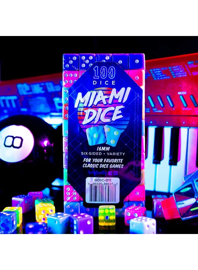 Brybelly 100-pack Miami Dice: Retro 80s 6-Sided Gaming Dice - 16mm Bulk d6 Dice in Translucent & Solid Colors for Family Game Night, Make Your Own/DIY Board Game Supplies, Replacement Pieces & Teaching Math - Image 5