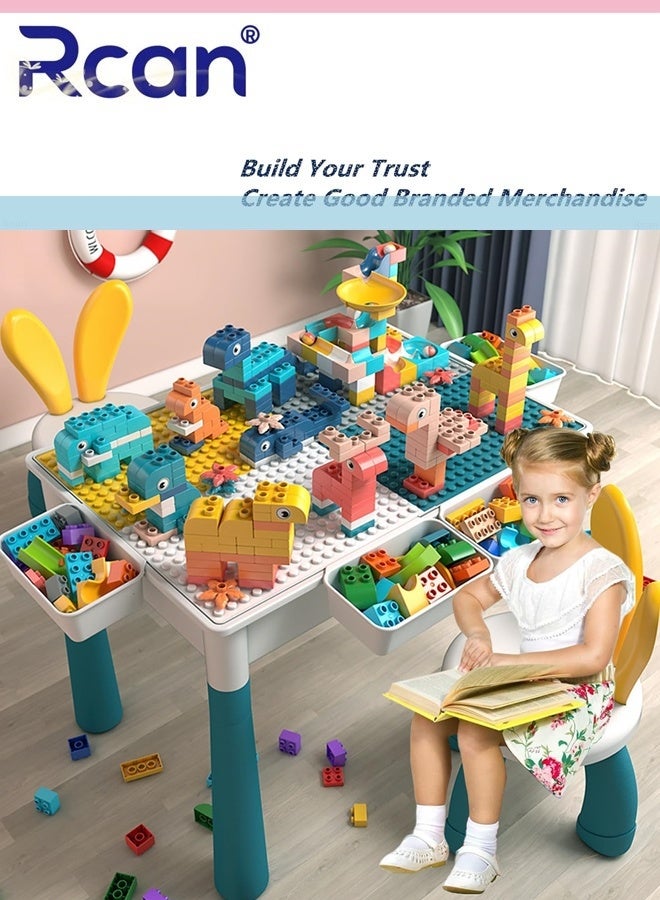 Rcan Building Block Table Kids Activity Table 5-in-1 Multi Table Chair Set 190 Pieces Large Building Blocks Compatible Bricks Toy Play Table Includes 1 Chair and Building Block Table for Toddlers - Image 1