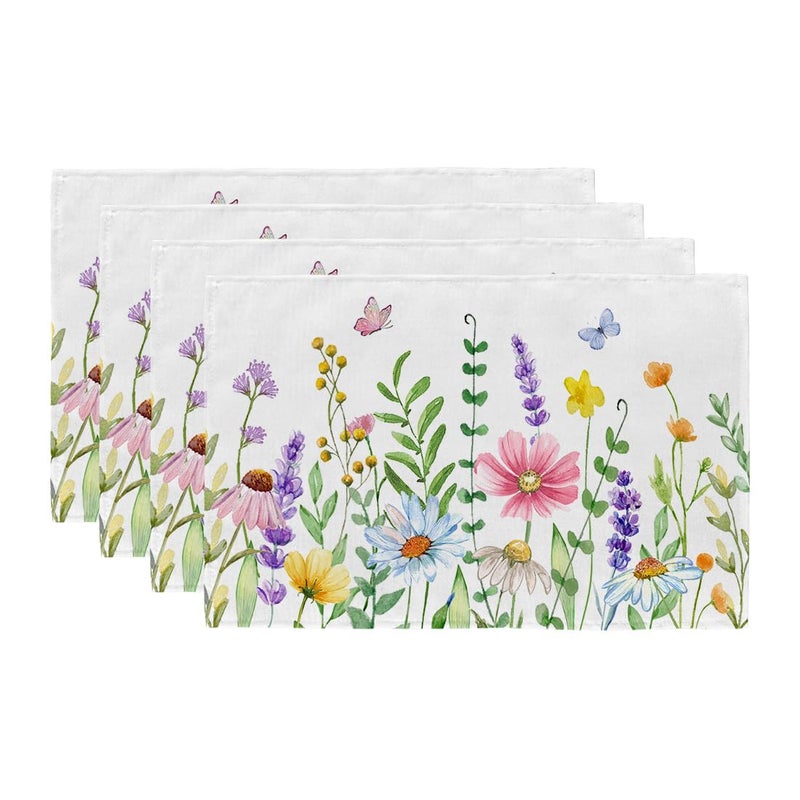 GEEORY Spring Placemats 12x18 Inch, Wildflowers Floral Seasonal Farmhouse Kitchen Dining Table Decoration for Indoor Outdoor Dinner Party DÃ©cor GP122-18 - Image 1