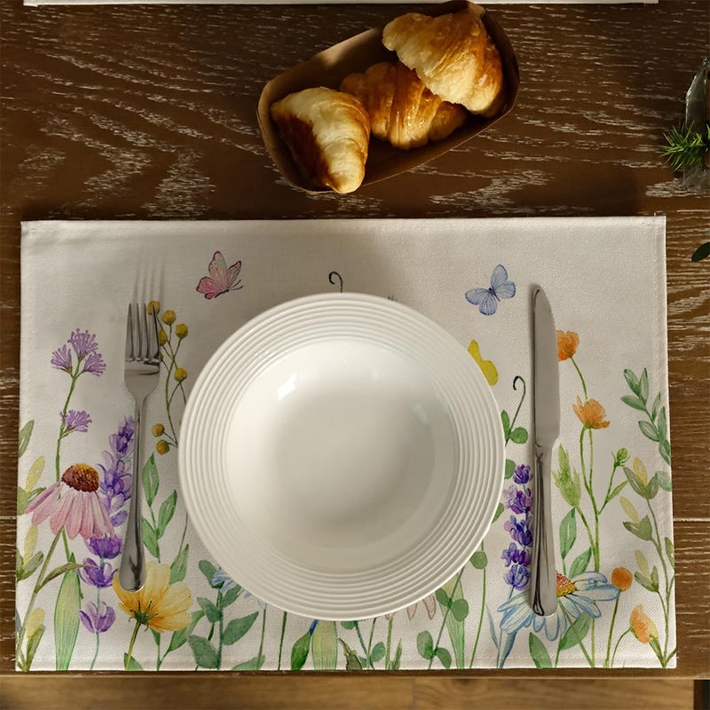 GEEORY Spring Placemats 12x18 Inch, Wildflowers Floral Seasonal Farmhouse Kitchen Dining Table Decoration for Indoor Outdoor Dinner Party DÃ©cor GP122-18 - Image 3